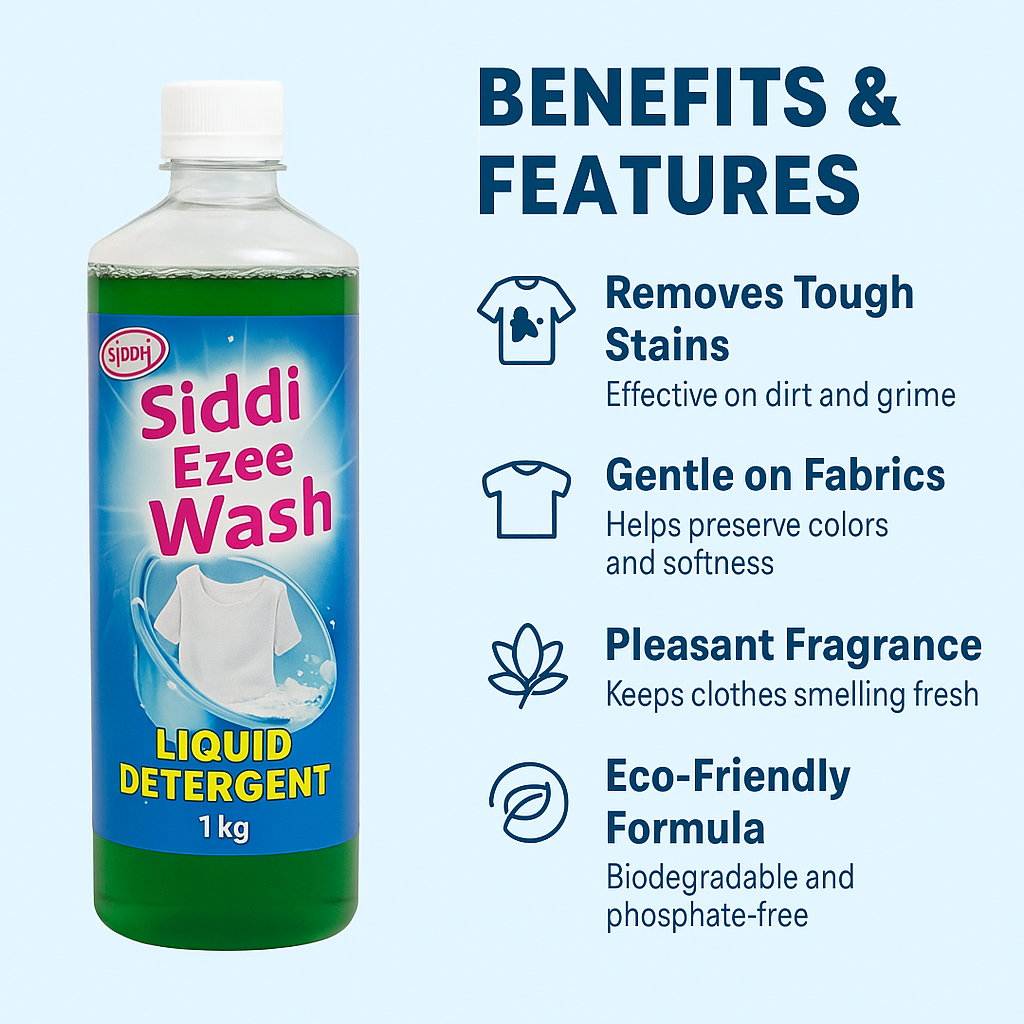 Siddhi Ezee Wash Liquid Detergent – 1kg | Powerful Stain Removal, Gentle on Fabrics