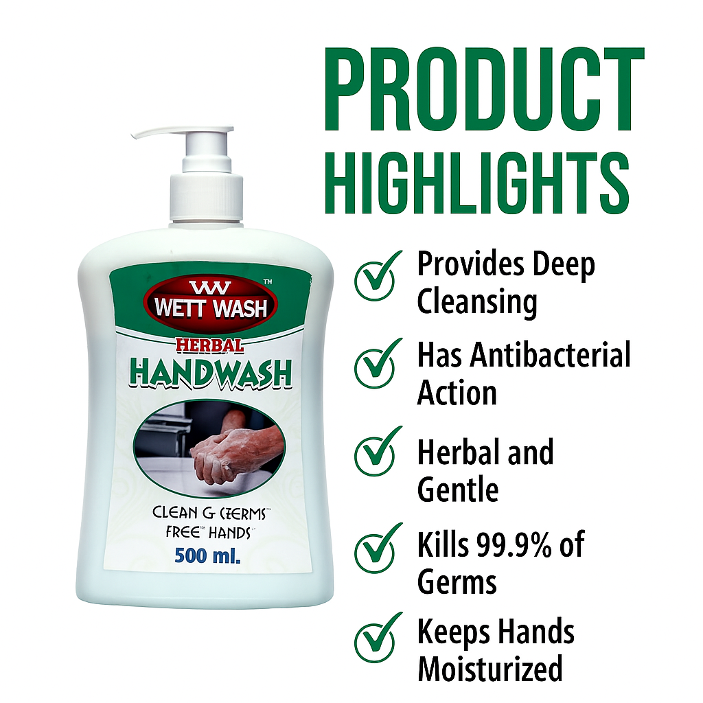Wett Wash Herbal Handwash – 500ml | Germ Protection | Soft & Moisturizing Formula