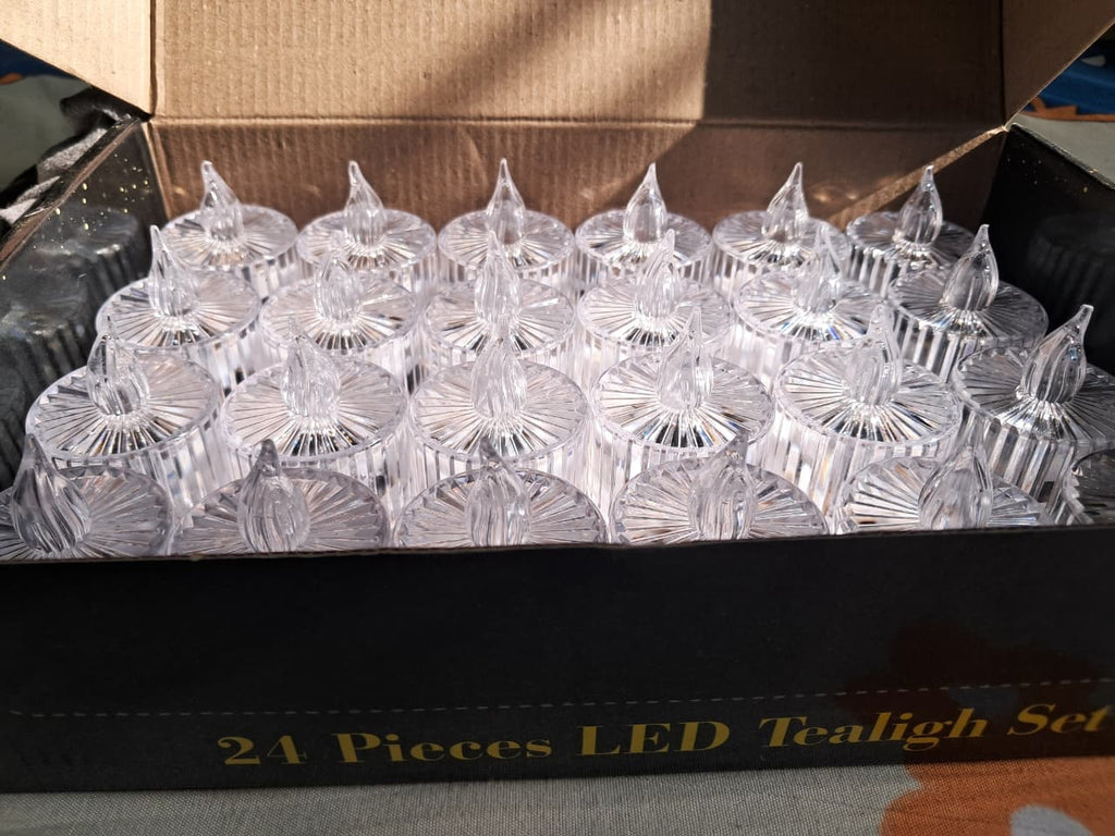 Smokeless Candles - Crystal Clear Glass Decorative Candles (Pack of 6)