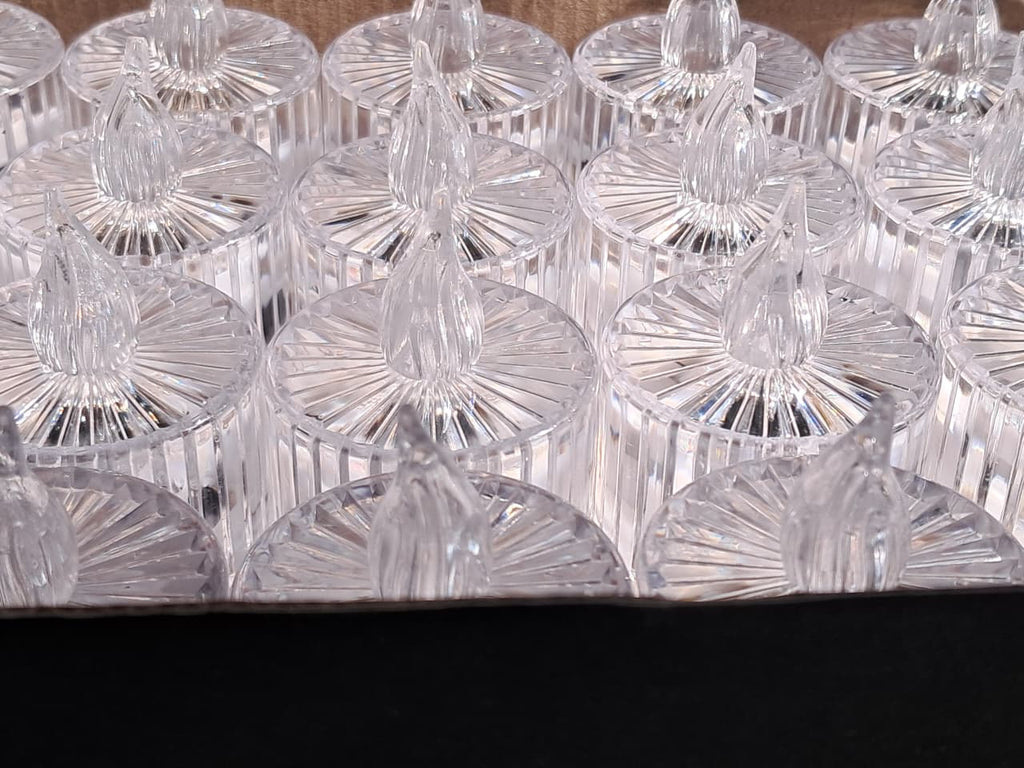 Smokeless Candles - Crystal Clear Glass Decorative Candles (Pack of 6)