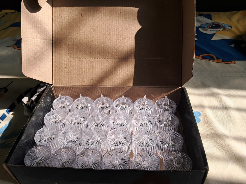 Smokeless Candles - Crystal Clear Glass Decorative Candles (Pack of 6)