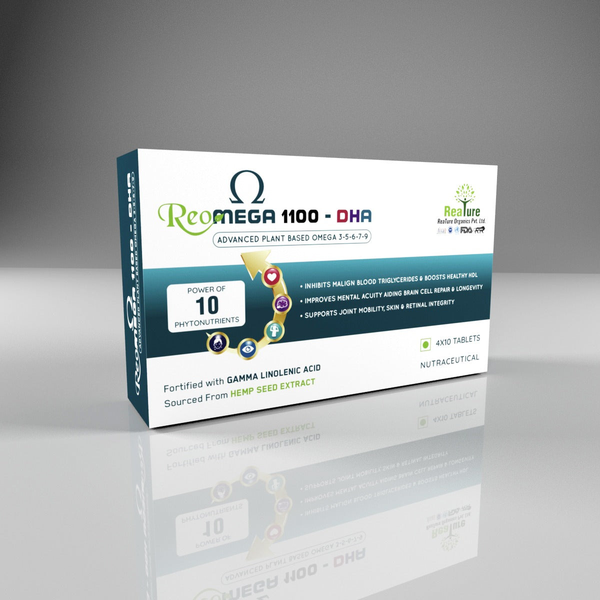 ReoMega 1100-DHA - Plant-Based Omega-3 Supplement with 10 Premium Ingredients