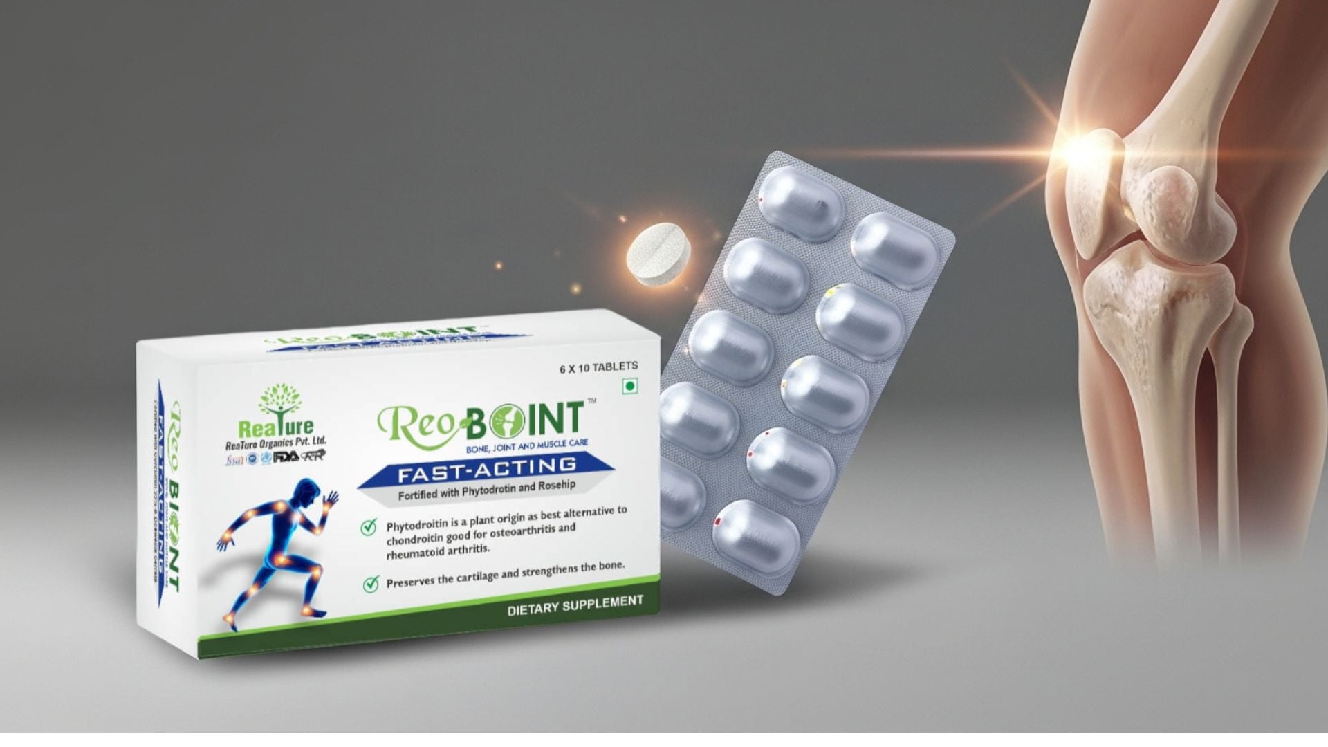 ReoBOINT Joint Health Supplement - Phytodroitin, Glucosamine & MSM for Bone Support