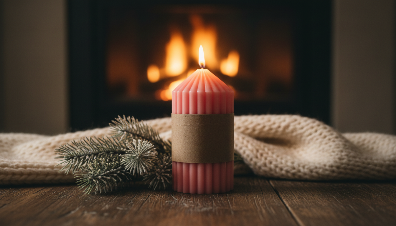 Pink Ribbed Pillar Candle - Handcrafted Soy Wax 246g