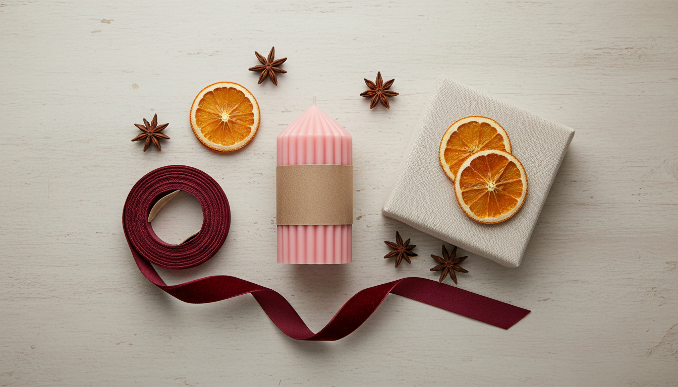 Pink Ribbed Pillar Candle - Handcrafted Soy Wax 246g