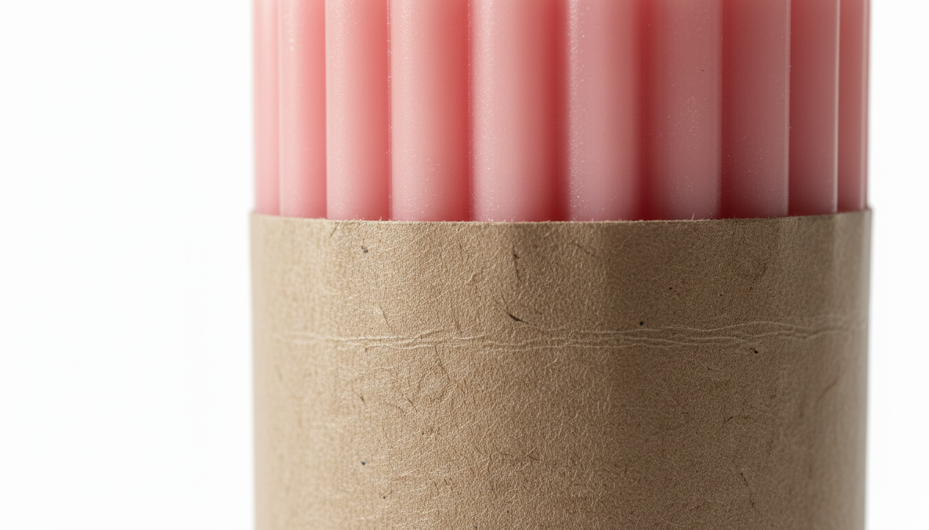 Pink Ribbed Pillar Candle - Handcrafted Soy Wax 246g