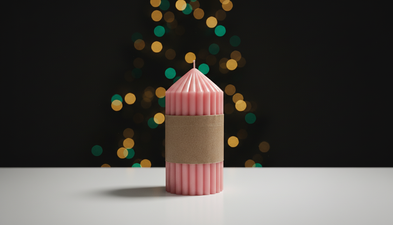Pink Ribbed Pillar Candle - Handcrafted Soy Wax 246g